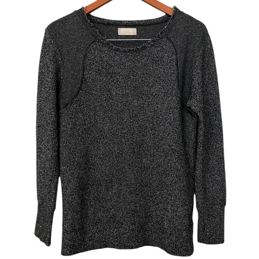 Nation LTD Crewneck Sweater XS/Small Dark Gray Marled Knit Long Sleeve Fisherman